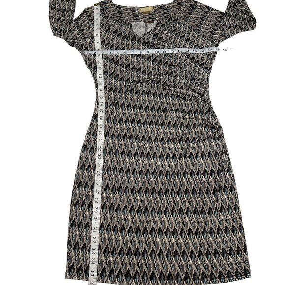 Miss Tina Midi Dress Keyhole V Neck Aztec Black Brown Tan Turquoise Print Medium - Picture 6 of 15